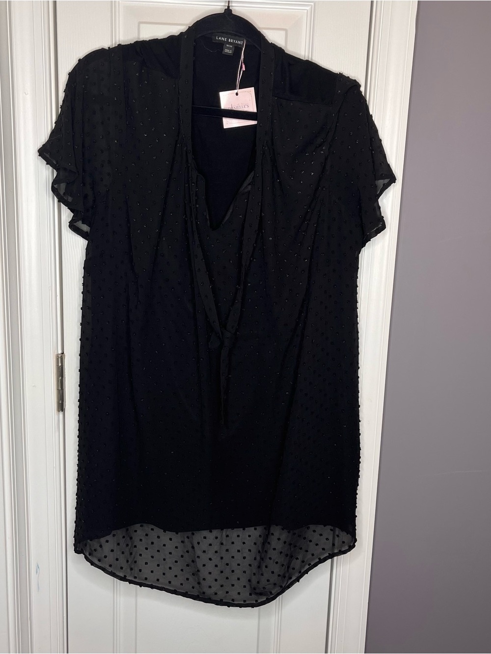 Lane Bryant Black Swiss Dot V-Neck Blouse